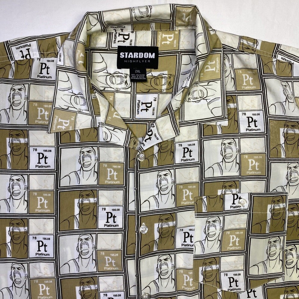 Stardom Highflyer Button Up Shirt 2XL Yellow Periodic Table Pt Platinum